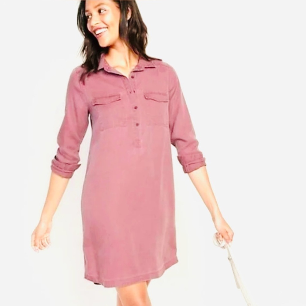 Old Navy Women’s Light Pink Popover Button Front Twill Tencel Shirt Dress Sz M - Picture 1 of 12